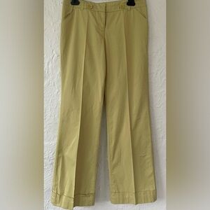 Anthropologie Elevenses mustard wide leg cropped hem work pants, side pockets; 4